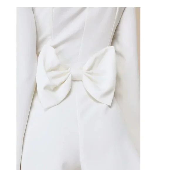 Luminous Aesthetic White Pearl Trim Long Sleeve Romper with Bow Size Small NWOT - Picture 5 of 7